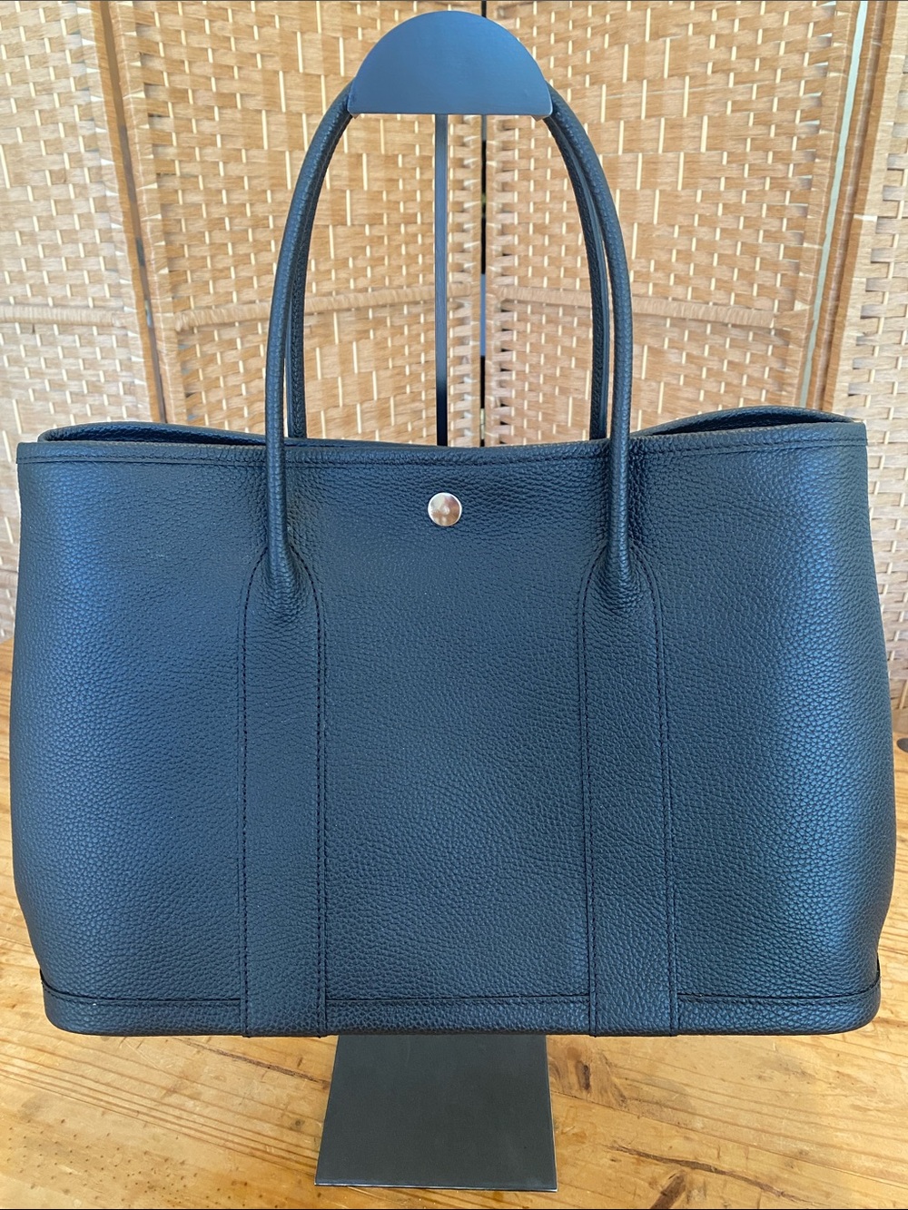 Classic Black Leather Tote Bag - Women's Handbag